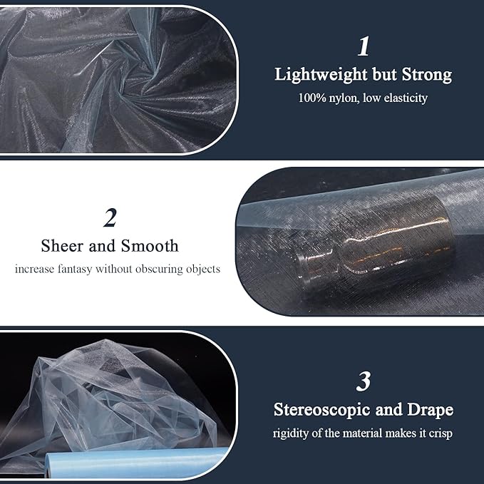Organza Tulle Fabric Rolls, Crystal Organza 12" by 50 Yards (150 ft) Sheer Nylon Silky Shiny Netting Spool Bolt for DIY Craft Table Runner Wedding Baby Shower Party Decor (Baby Blue)