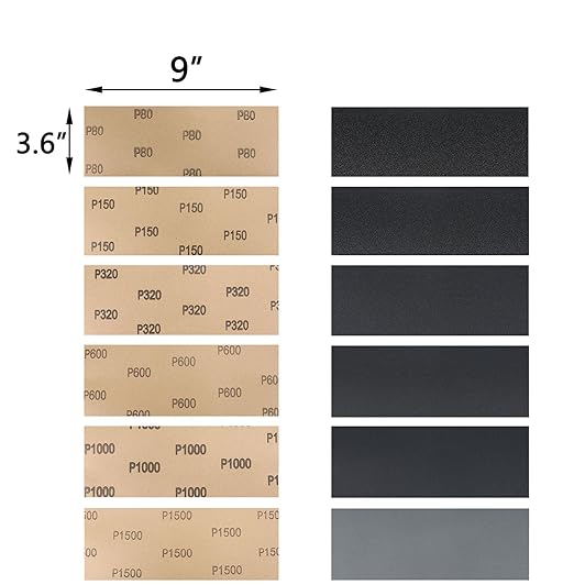 60 Pcs 9x3.6 Inch 8 Grit Mixed Packing Wet and Dry Sandpaper Sheets, Woodworking Furniture/Automobiles/Metal/Lacquer Polishing Sanding Sheets，80/150/320/600/1000/1500 Grit