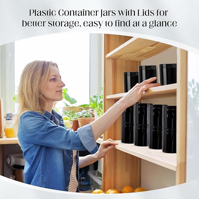 SATINIOR 12 Pack 16 oz Plastic Container Jars with Lids Round Clear Travel Cosmetic Container Slime Jar for Toiletries, Lotion, Cream, Ointment, Makeup, Rhinestone, Sample, Kitchen Storage(Pure Black)