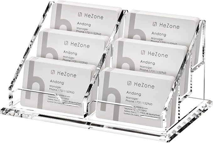 Business Card Holder for Desk, Acrylic Business Card Organizer , Multiple 6 Slots 3 Tier Business Cards Stand for Women& Men,Office Desk Accessories,Organize 300 Cards-1 Pack(Horizontal,Clear)