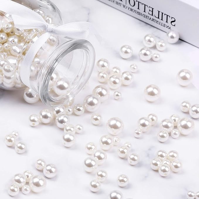 Pearl Beads, Anezus 800pcs Ivory Pearl Craft Beads Loose Pearls for Jewelry Making, Crafts, Decoration and Vase Filler (Assorted Sizes)