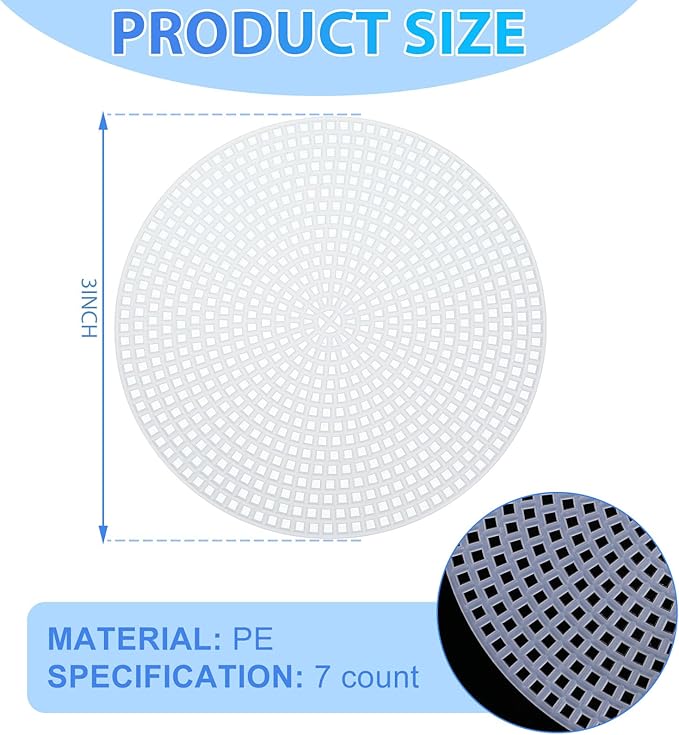 7 Count Circle Plastic Canvas Circles Mesh Sheets White Needlepoint Blank Canvas Plastic Mesh Mat for Needlework Crochet Supplies Embroidery Yarn Crafting Knit(3 Inch)