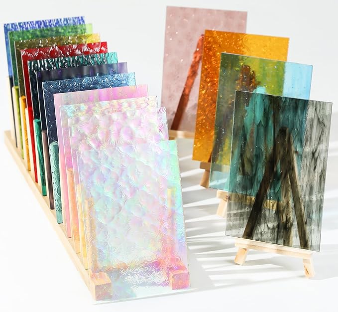 40 Transparent Stained Glass Sheets, 4”x6” Textured Bright Transparency Mosaic Glass Pack, Variety Cathedral Art Glass Pieces for DIY Mosaic Tiles Crafts, Home Decor, Suncatchers