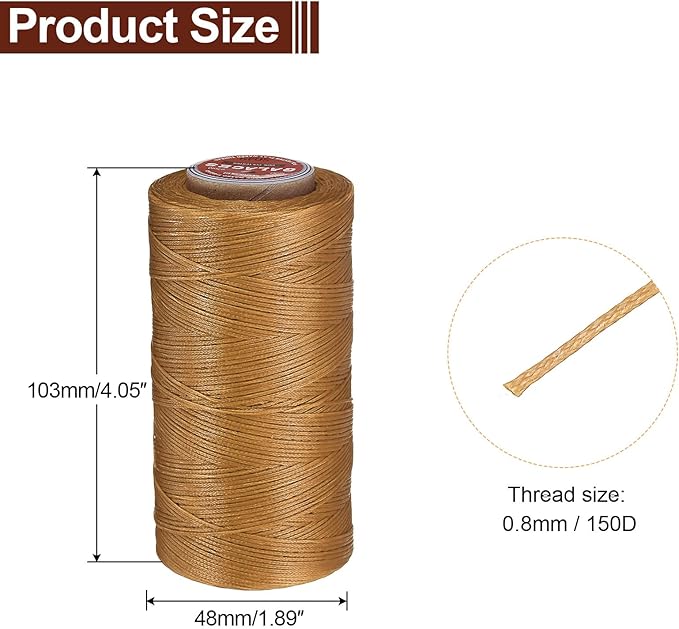 uxcell Flat Leather Sewing Waxed Thread, 270m / 295 Yards Polyester Wax String, 150D Wax Stitching Cord for Leather Crafts, Bookbinding, Bracelets Braided, Light Brown