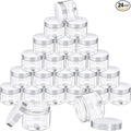 SATINIOR 24 Pieces Empty Clear Plastic Jars with Lids Round Storage Containers Wide Mouth for Beauty Product Cosmetic Cream Lotion Liquid Butter Craft and Food(White Lid,12 oz)