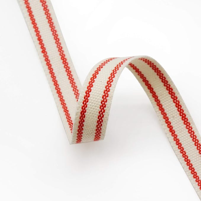 CT CRAFT LLC Ivory Cotton Red Stripes Ribbon 3/8" x 10 Yards for Home Décor Gift Present Wrapping DIY Crafts Birthday Wedding Bouquet Christmas