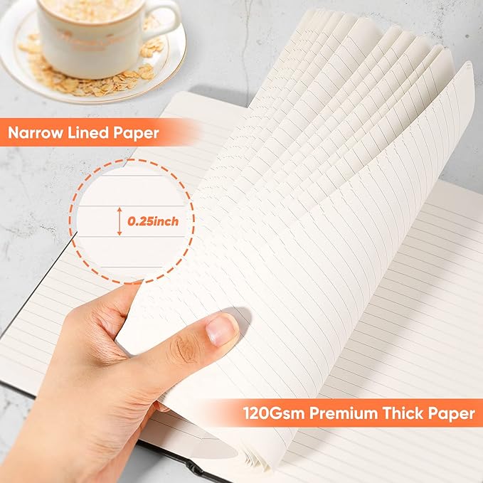 Huhuhero 10 Pack Lined Journal Notebook, 120Gsm College Ruled Thick Paper Journals for Writing, Hardcover Notebooks for Work School Business Note Taking Women Men, 5"×8.25" (10, Black)
