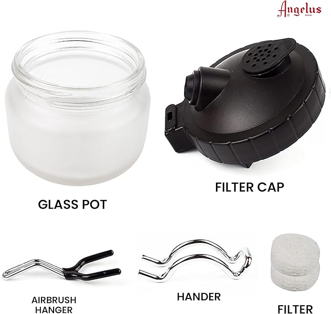 ANGELUS Airbrush Cleaning Pot, Glass Cleaning Pot with Holder, Cleans Airbrush, Airbrush Holder Station