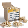ALBO Wooden Dowel Pins 500 Pack Assorted Sizes 1/4 + 5/16 + 3/8 inch Fluted Wood Dowels Rods Hardwood Crafts Dowel Pegs
