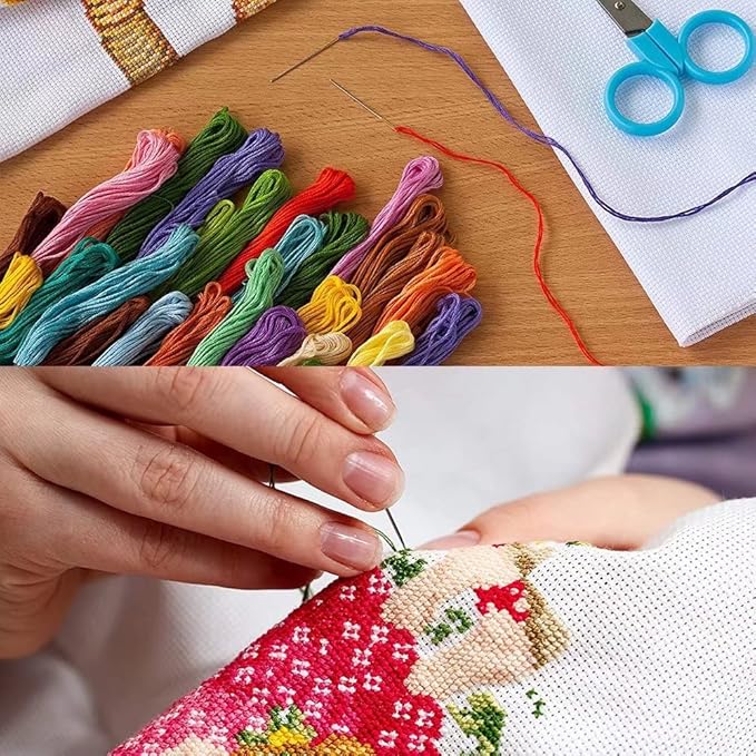 Stamped Cross Stitch Kits Beginners Full Range of Crossstitching Preprinted kits Pattern for Kids or Adults, DIY Needlepoint Embroidery Craft Kits 11CT 3 Strands-10.2×15.7 inch，Walking in the rain