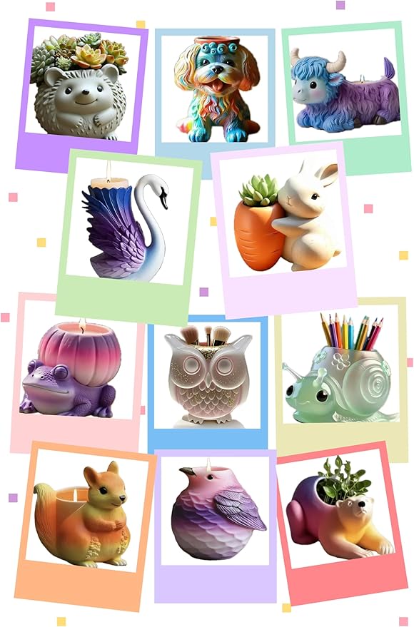 Animal Resin Molds Silicone 3D Cute Epoxy Resin Plaster Candle Holder Wax Molds for Candle Making, Art Crafts DIY Unique Display Home Decor