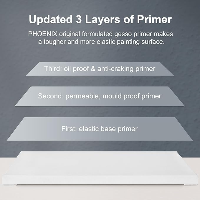 PHOENIX Long Stretched Canvas for Painting 10x20 Inch/6 Value Pack, 8 Oz Triple Primed 5/8 Inch Profile 100% Cotton White Blank Canvas, Rectangular Framed Canvas for Oil Acrylic & Pouring Art