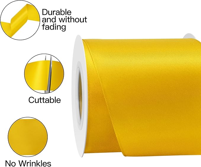 Yellow Satin Ribbon 3 Inch X 15 Yards Solid Color Double Faced Ribbons Perfect for Crafts Wedding Decor Bow Making Arts Sewing and More
