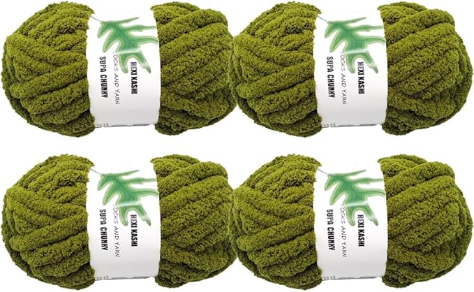DDL&HEXI 4 Pack Super Chenille Chunky Yarn, Blanket Making Kit, Jumbo Knitting, 4x8oz (226g) per Bag, Soft for Crochet, Knitting, and DIY Projects (Olive Green-4)