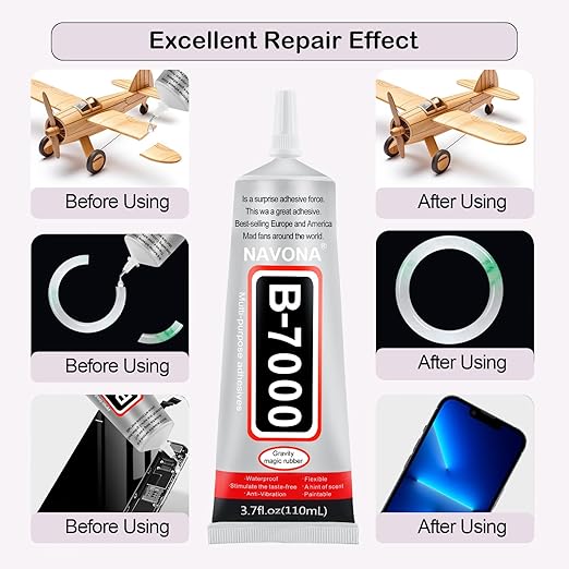 3 PCS 110ml B7000 Glue Clear with Precision Tip, B7000 Rhinestone Glue Set, Craft Glues with 5-Point Pen Tool, Crayon, and Tweezers, Fabric Glues is Used for Nails, Jewelry, Shoes, Fabrics