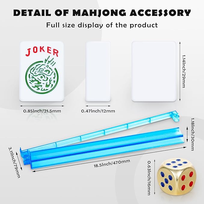 New American Mahjong Game Set, 166 Premium White Tiles with Portable Metal Dices, 4 All-in-One Racks with Pushers, Mah-Jong Games Sets, Ma Jong Tile Game (Red)