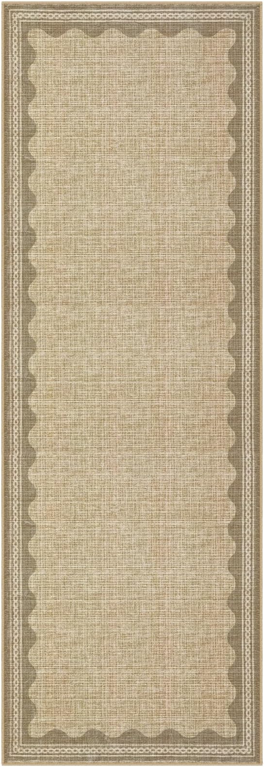 Scalloped Rug 2x6 Runners for Hallways, Digital Solid Jute Runner Rug Non Slip Scalloped Bath Runner, Washable Rugs for Bedroom Girls, Rugs for Kitchen Floor Soft Dorm Nursery Carpet