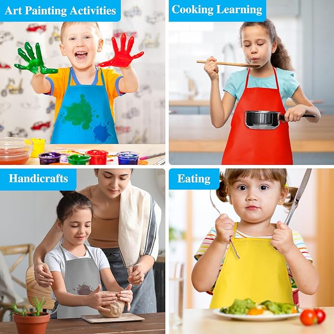 Kids Painting Aprons 12 Pieces 12 Colors Kid Art Apron with 2 Roomy Pockets Kids Aprons for Art Painting Activity Kitchen Crafts