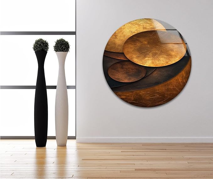 My Photostation.com 30Wx35.5H'' Bronze Art Deco Geometric Motifs Glass Wall Art Tempered Glass Printing Wall Decor Large Wall Art Wall Hangings