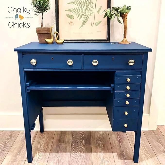 Chalky Chicks All-in-One Chalk Paint for Furniture or Cabinet - 16 Fl Oz - Matte Finish DC Blue Navy Blue for Metal, Wood Furniture Paint - No Sanding All-in-One for Home Decor & Crafts, USA Made