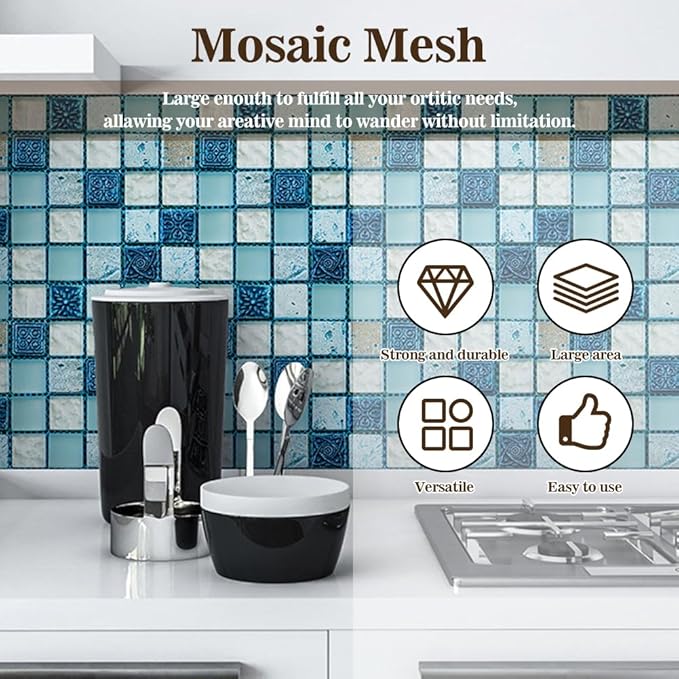 36" x 118" Mosaic Mesh for for Back Mounted Tile with Gloves, Fiberglass Mosaic Mesh Backing Boast for Tile Installation Supplies Tools, Non Sticky (36" x 118")