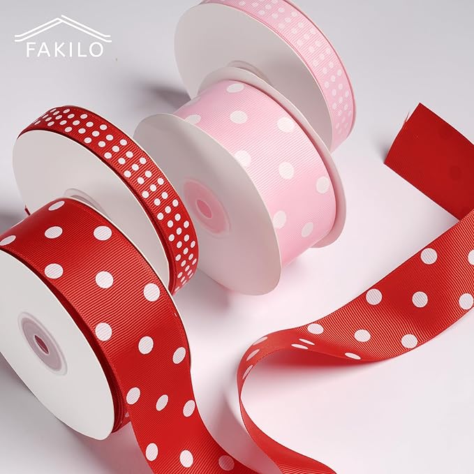 Polka Dot Grosgrain Ribbon 1.5 Inch, 25 Yards Spool Pink and White Dot Craft Ribbon for Christmas Gift Wrapping DIY Crafts Hair Bows Wedding Party Decor Sewing and Home Decoration