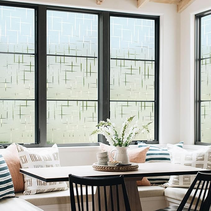 DOWELL Window Privacy Film Frosted Glass Window Film, Sun Blocking Non-Adhesive Glass Cling, Decorative Door Sticker, Self Static-Cling Tint Covering for Home Office, Cross Pattern 23.6" x 157.5"