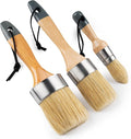 Mister Rui Chalk Paint Brushes, 3 Pack Wax Brush Set, Round Paint Brush Use with All Paints, Natural Bristle Brush for Painting, Stencils, Waxing, Home Decor, DIY Art Crafts