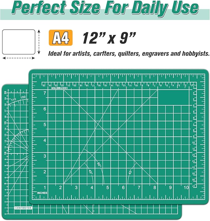 DIYSELF Cutting Mat - 9in12in, A4 Size, Double-Sided, Rotating Mat for Crafts, Sewing, Quilting & More