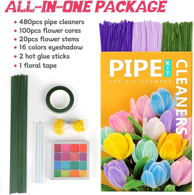 IOOLEEM Pipe Cleaners, 480pcs Purple Lavenders, Flower Making Kit, Arts and Craft Supplies, Ideas for Art Project Activity.