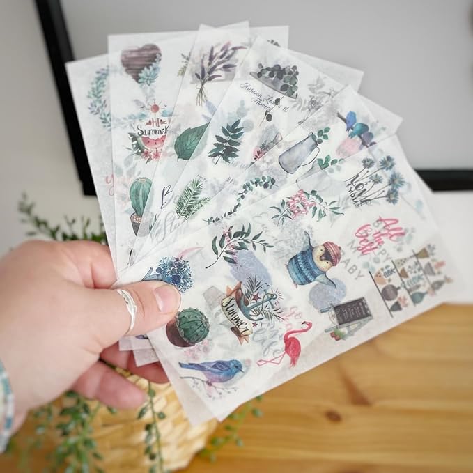 Printable Washi Sticker Paper for Inkjet & Laser Printers, 8.5x11 Inch Full Sheet, 100 Sheets, Semi Transparent, Printable Washi Sticker for Scrapbooking, Bullet Diaries, Junk Journaling, Washi Tapes