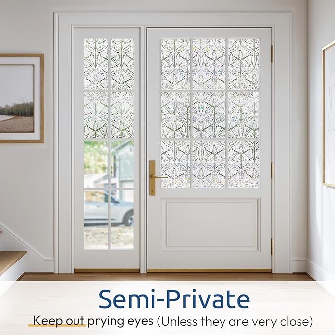 rabbitgoo Window Privacy Film Stained Glass Window Film, Decorative Stickers Removable UV Sun Blocking Clings Door Coverings, Diamond Pattern,35.4 x 157.5 inches