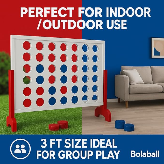 Bolaball 4 in a Row Tabletop Game – 1.8 Ft 4 to Score Game for Kids & Adults, Indoor/Outdoor Family Yard, Portable Party for Home, Picnic & Travel, Plastic Version.
