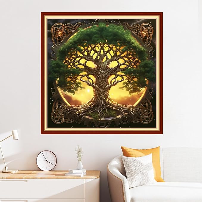 Disxvivy Cross Stitch Stamped Full Embroidery Kits DIY 11CT Cotton Thread Printed DIY Needlepoint Kits Craft Needlework Set Cross-Stitch Stamped Sets-Magic Tree 18x18 inch