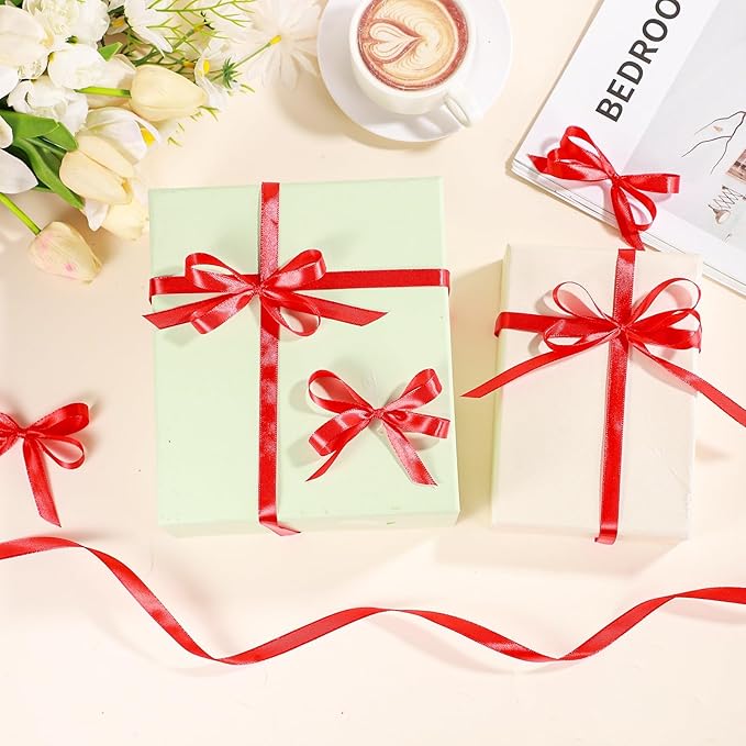 Red Ribbon 120 Yards 3/8 Inch Thin Red Satin Ribbon Craft Fabric Christmas Ribbons for Hair Bow Making Gift Wrapping Floral Bouquet Wedding Party Christmas Decorations