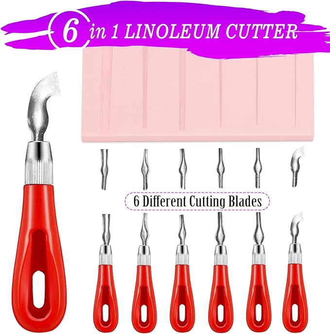 WAYCOM Rubber Stamp Making Kit - Linoleum Cutter Set, Hobby Knife, Pencil for DIY Stamp Carving Craft