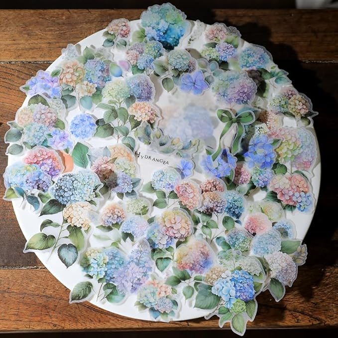 Vintage Vellum Stickers Floral Plants Elements Scrapbooking Supplies Flowers Botanic Natural Translucent Paper Self-Adhesive Junk-Journal Items (Hydrangea Macrophylla)