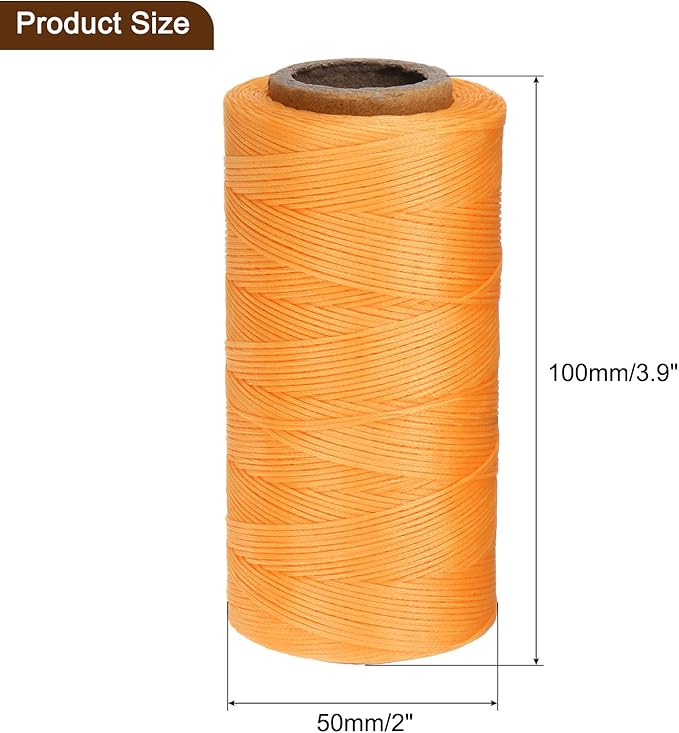 uxcell 150D 0.8mm Flat Waxed Thread 284 Yards Polyester Leather Sewing Waxed String Hand Stitching Waxed Cord for Leather Stitching Sewing Bookbinding DIY Craft Orange Yellow