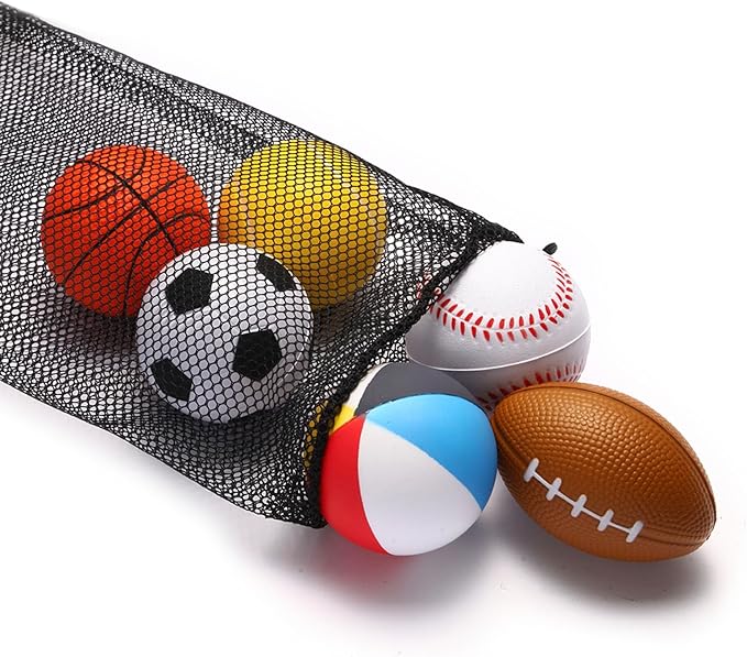 Mini Sports Balls Set of 6 Foam Ball for Kids 2.8 inch Soft Balls for Toddlers with Bag Includes Soccer, Basketball, Football, Baseball ,Tennis and Beach ball- Throwing Toys for Baby Boy and Girl