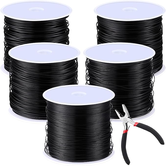 Funrous 5 Rolls 5 Size Jewelry Wire 18, 20, 22, 24, 26 Gauge Copper Wire Kit Jewelry Beading Bendable Craft Metal for Making Crafts, Sculpting with a Pliers (Black)