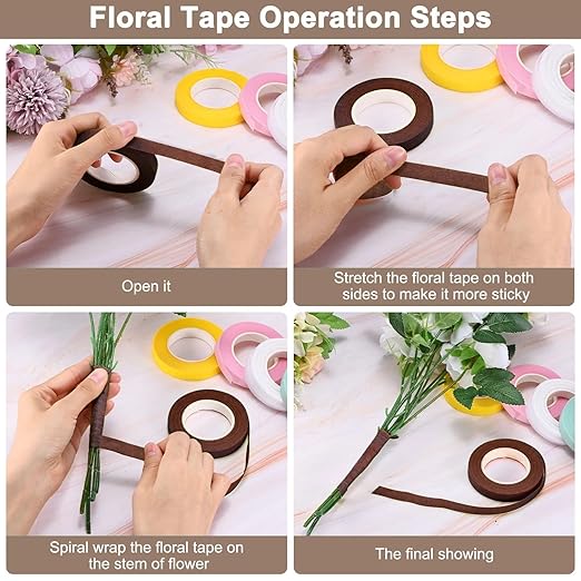 SONGZIMING Floral Arrangement Kit with Brown Floral Tape, 22 Gauge Floral Wire Stems, 26 Gauge Paddle Floral Wire and Floral Wire Cutter for Bouquets banquets, Artificial Flowers
