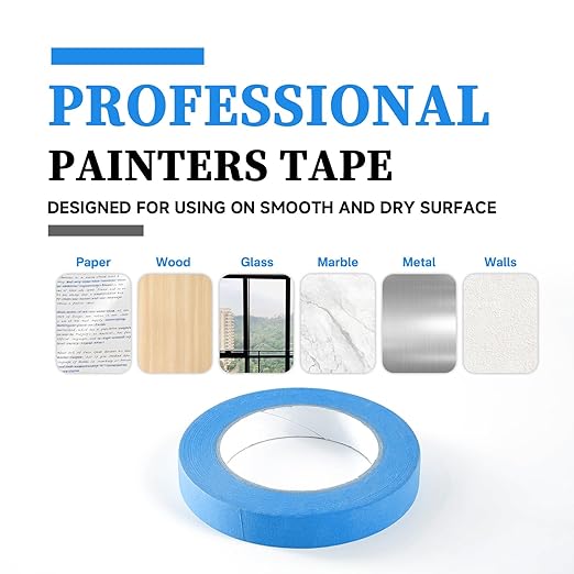 Premium Blue Masking Tape,Painters Tape,Blue Painters Tape for Automotive,DIY Paper Arts & Crafts, Spraying Drywall Paint, No Residue & Easy to Clean Up,12pcs 0.7in X 54 Yd Painter's Tape