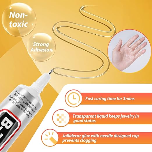 B7000 Clear Adhesive with Precision Tips, 5 PCS B-7000 Jewelry Bead Glue for Diamond Rhinestone Applicator Tools Set - Strength Adhesive for Nail Art DIY Crafts Clothes Shoes Bags