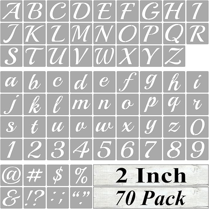 2 Inch Alphabet Letter Stencils for Painting - 70 Pack Letter and Number Stencil Templates with Signs for Painting on Wood, Reusable Cursive Letters Stencils for Chalkboard Wood Signs & Wall Art