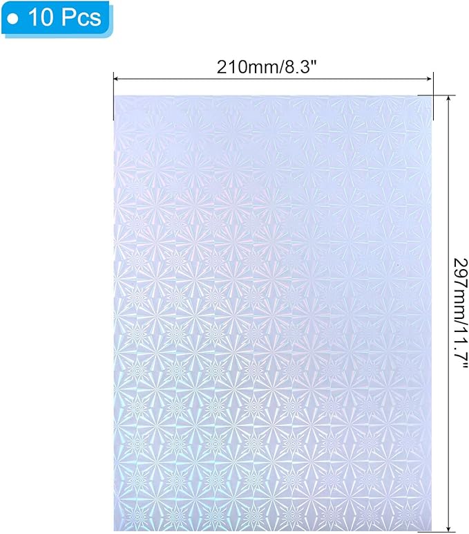 PATIKIL 11.7x8.3" Holographic Sticker Paper, 10Sheets A4 Polypropylene Self-adhesive Transparent Waterproof Laminate Overlay Film for Photo Cards Scrapbook Decorations, Little Snowflake