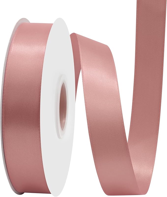 Dusty Rose Satin Ribbon 1" X 50 Yards Solid Color Double Faced Ribbons Perfect for Crafts Wedding Decor Bow Making Arts Sewing and More