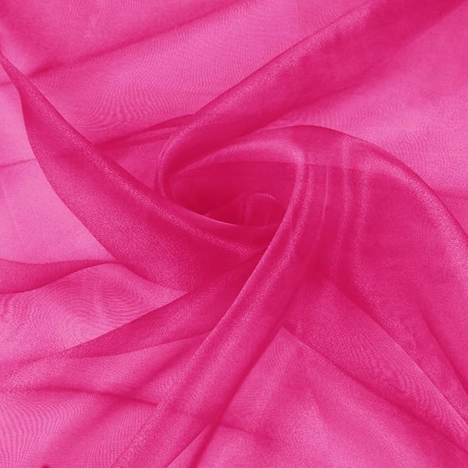 VACVELT Sheer Organza Fabric by The Yard, 60 Inch Wide Hot Pink Organza Fabric Bolt Bridal Sheer Tulle Fabric, Silk Organza Fabric Roll for Wedding Party Decorations Backdrop Curtain (2 Yards)