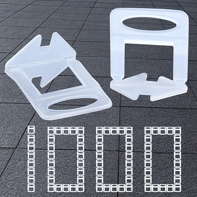 Tile Leveling System Clips Spacers Tile Leveler Clips DIY Tile Leveler Spacers 1000 Pcs 1/8" (3mm) for Professional Ceramic Tile and Stone Installation (1000 1/8")