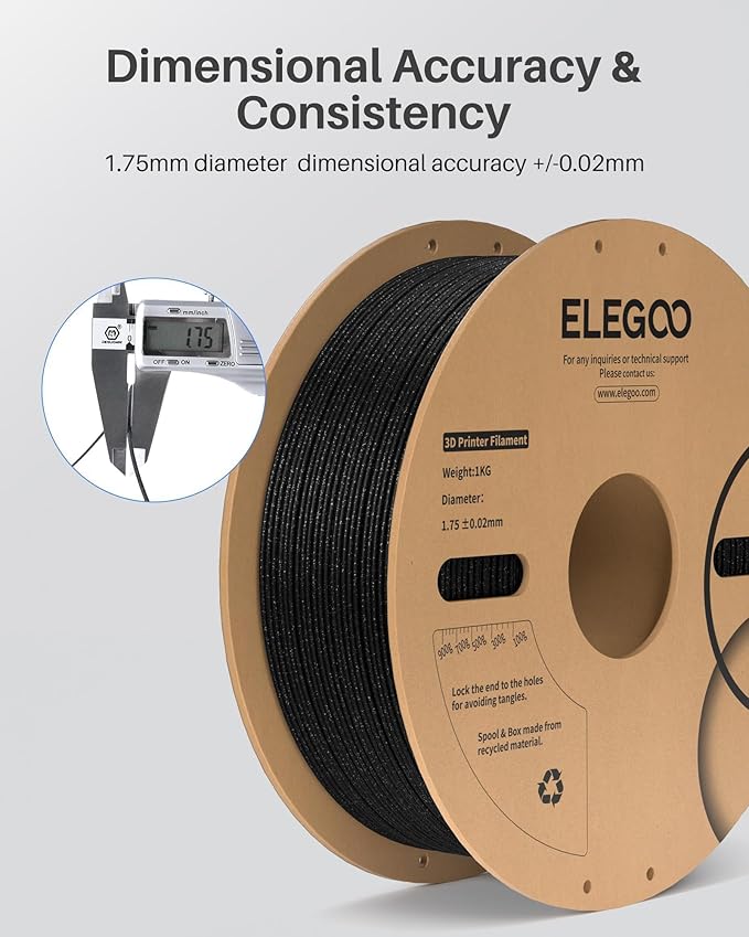 ELEGOO PLA Filament 1.75mm Sparkle Turquoise 1KG, Glitter Twinkling 3D Printer Filament Dimensional Accuracy +/- 0.02mm, 1kg Spool(2.2lbs) Fits for Most FDM 3D Printers