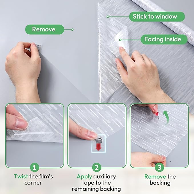 Homein Window Privacy Film, Frosted Glass Window Film Decorative, Non Adhesive Glass Clings, UV Blocking Static Cling Front Door Coverings, Removable Privacy Sticker for Home, 23.6 x 78.7 inches
